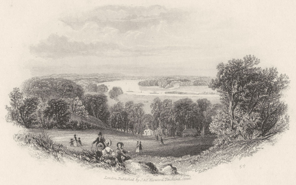 LONDON. The Thames from Richmond Hill 1850 old antique vintage print picture